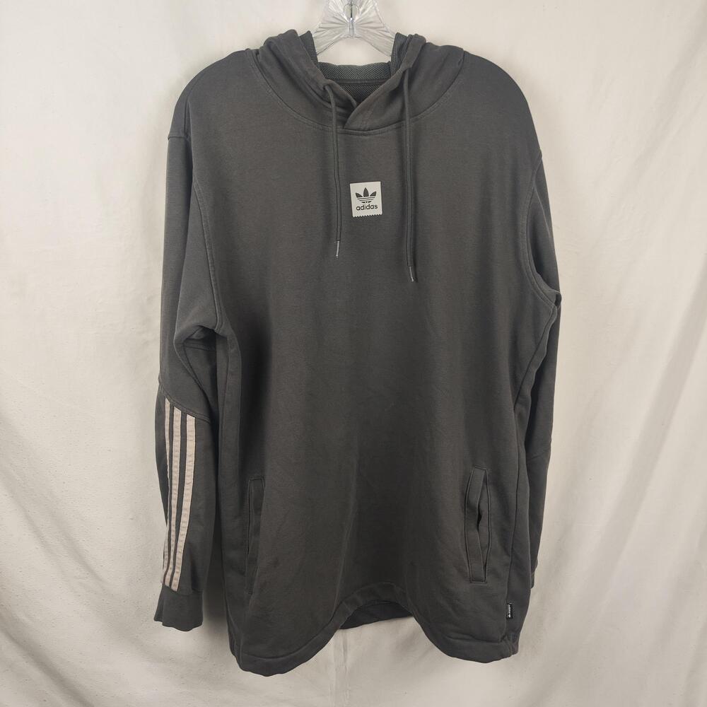 Adidas Hoodie Mens Large Gray Trefoil Skateboarding Pullover Sweatshirt